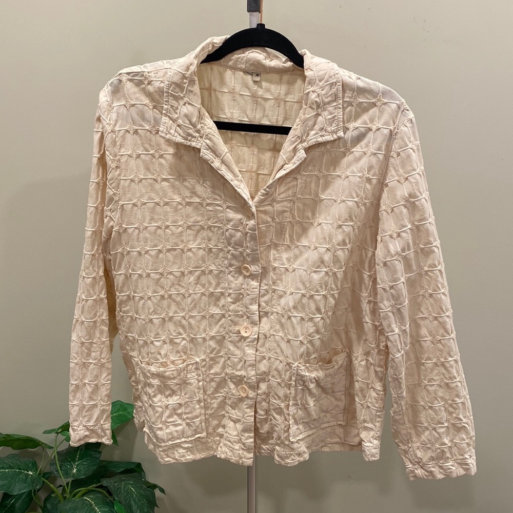 Focus Ivory Textured Button Front Top/Jacket